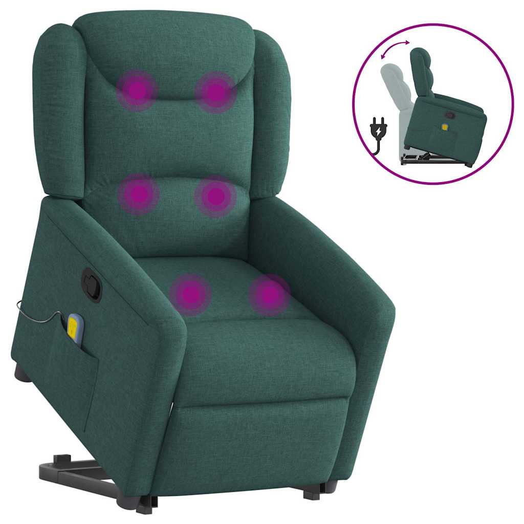 vidaXL Silla de masaje reclinable de pie de tela verde oscura