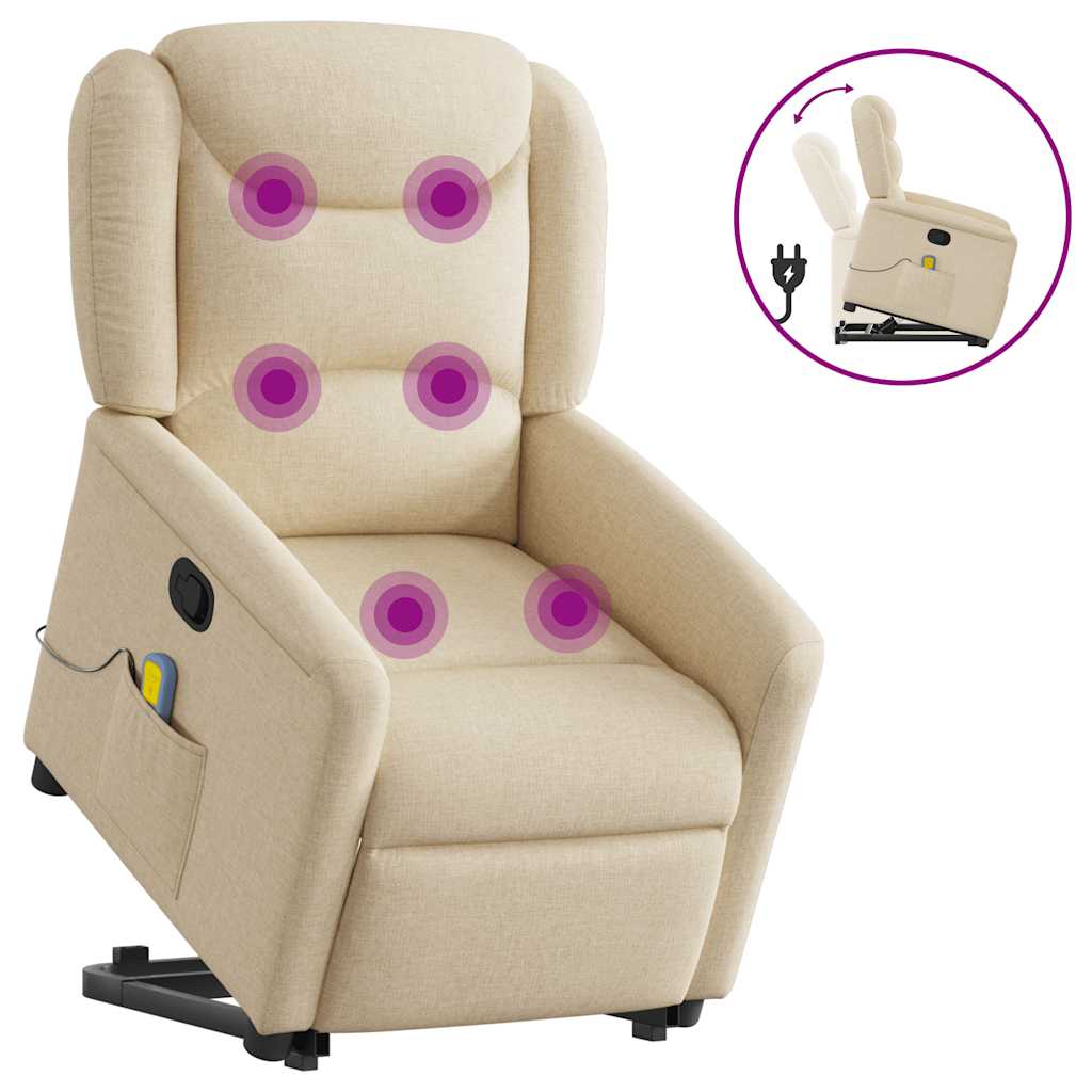 vidaXL Silla de masaje reclinable de pie de tela color crema