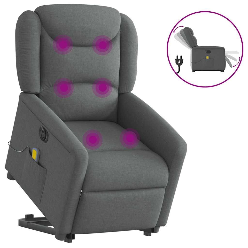 vidaXL Sillón de masaje eléctrico reclinable elevable tela gris oscuro