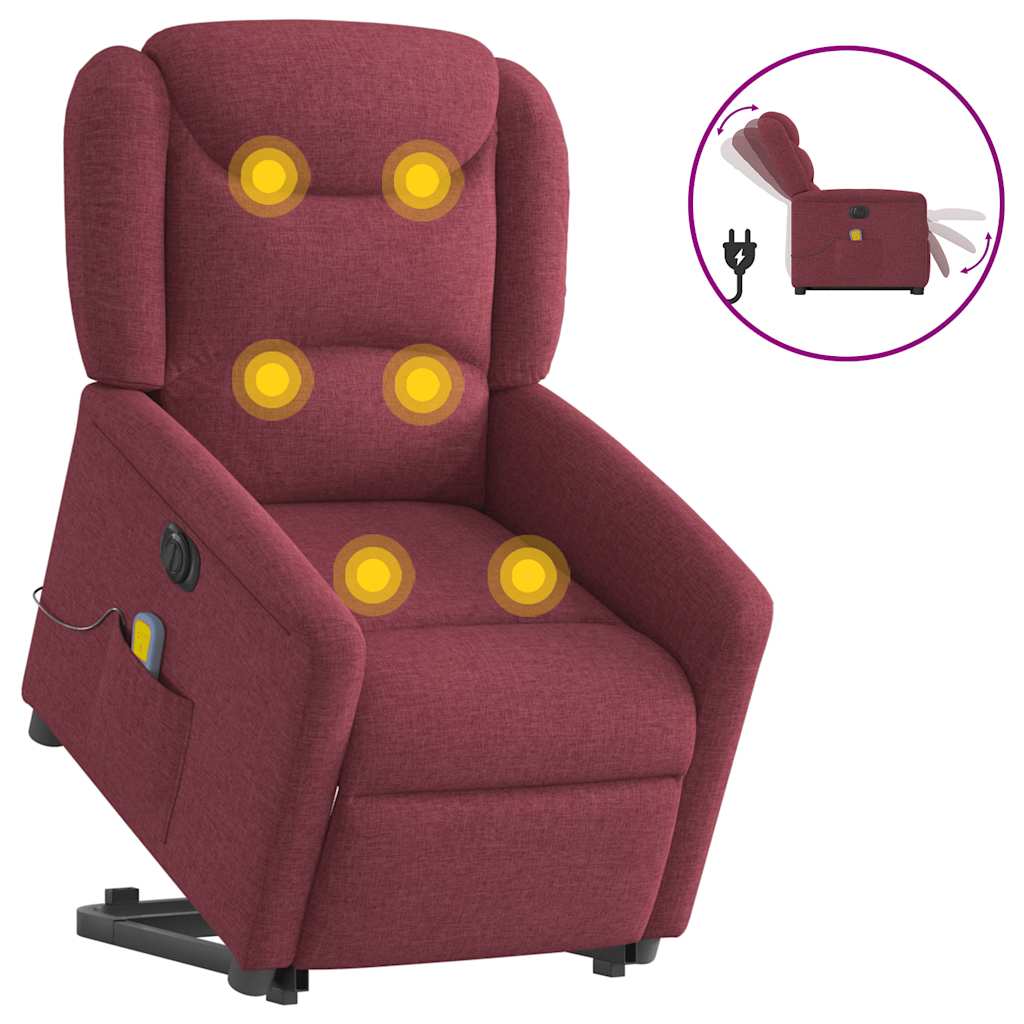 vidaXL Sillón de masaje eléctrico reclinable elevable tela rojo tinto