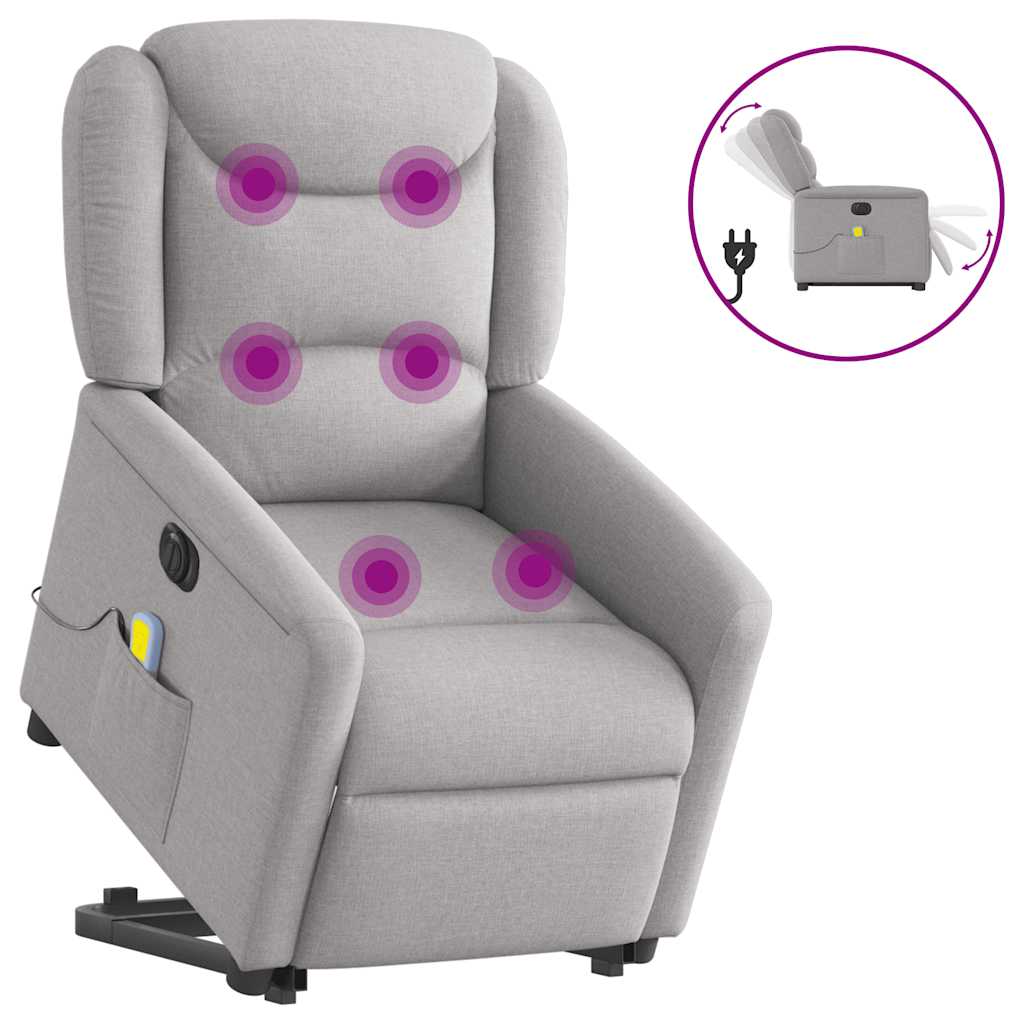 vidaXL Sillón de masaje eléctrico reclinable elevable tela gris nube