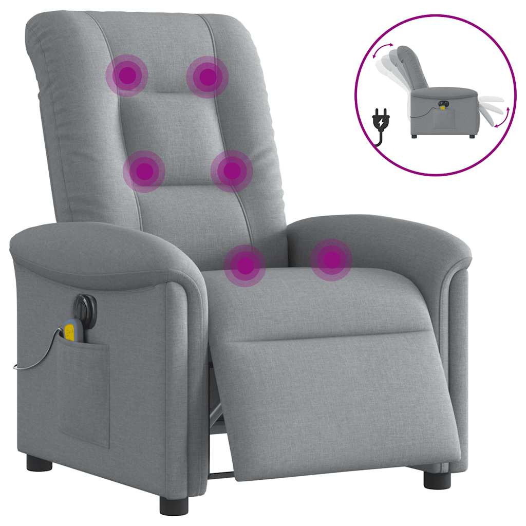 vidaXL Sillón reclinable de masaje eléctrico tela gris claro