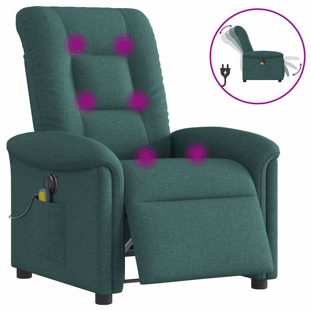 vidaXL Sillón reclinable de masaje eléctrico tela verde oscuro