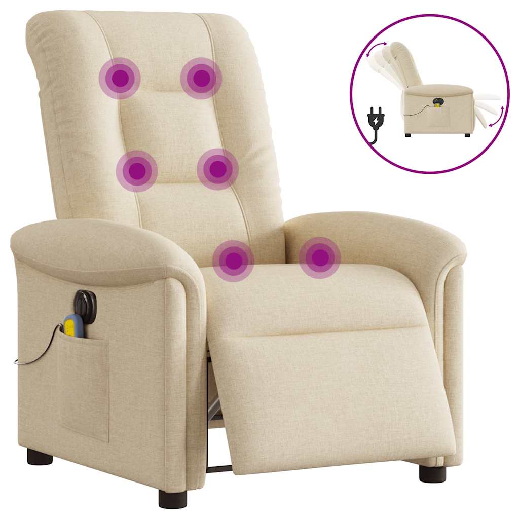 vidaXL Sillón reclinable de masaje eléctrico tela color crema