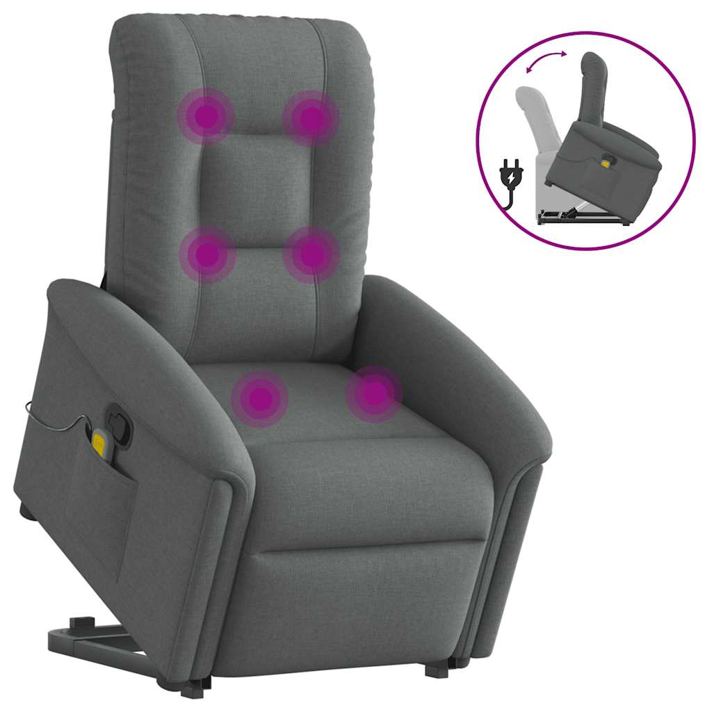vidaXL Silla de masaje reclinable de pie de tela gris oscuro