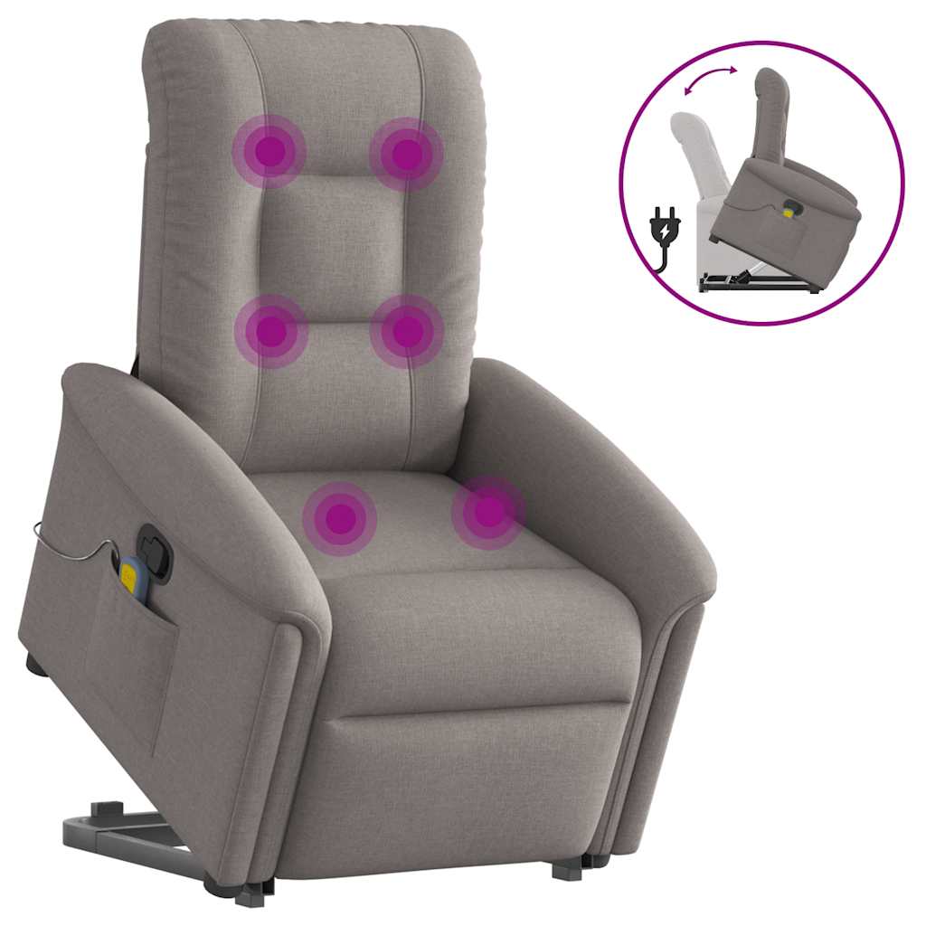 vidaXL Sillón reclinable de masaje elevable tela gris taupé