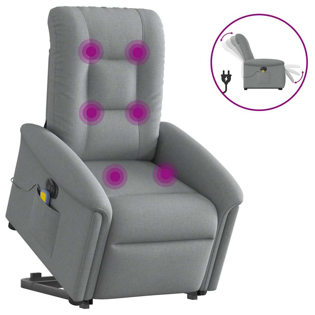 vidaXL Sillón de masaje eléctrico reclinable elevable tela gris claro
