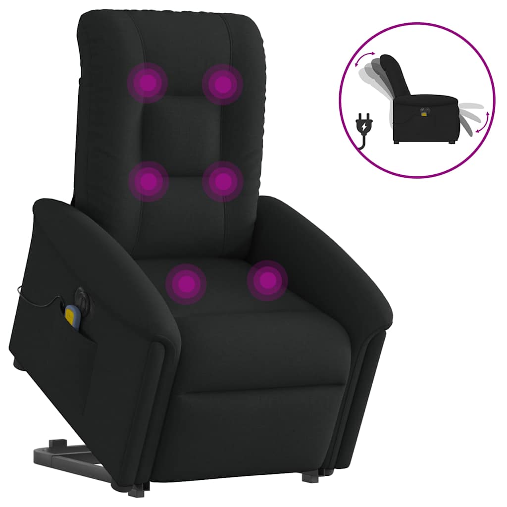 vidaXL Sillón de masaje eléctrico reclinable elevable tela negro