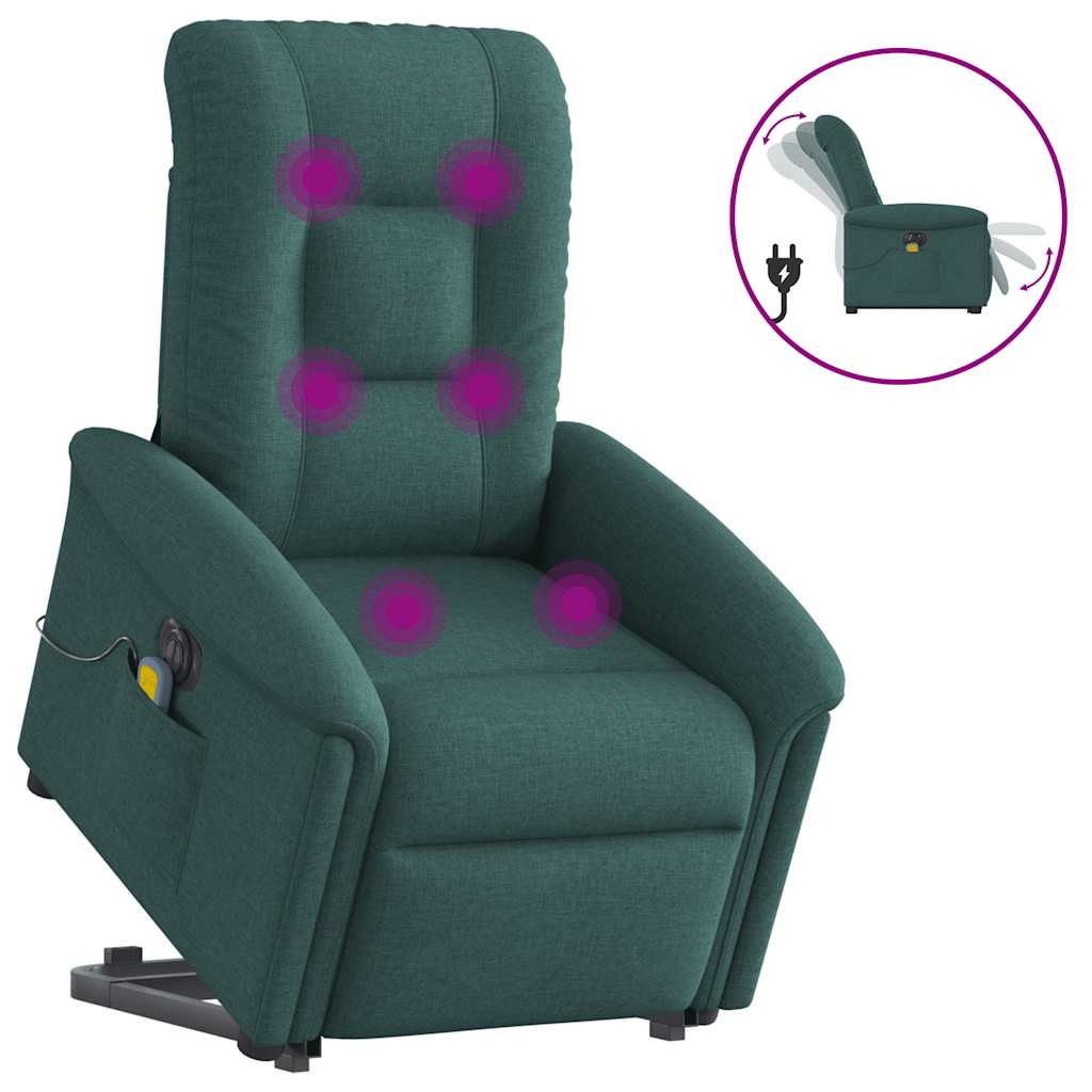 vidaXL Sillón masaje eléctrico reclinable elevable tela verde oscuro