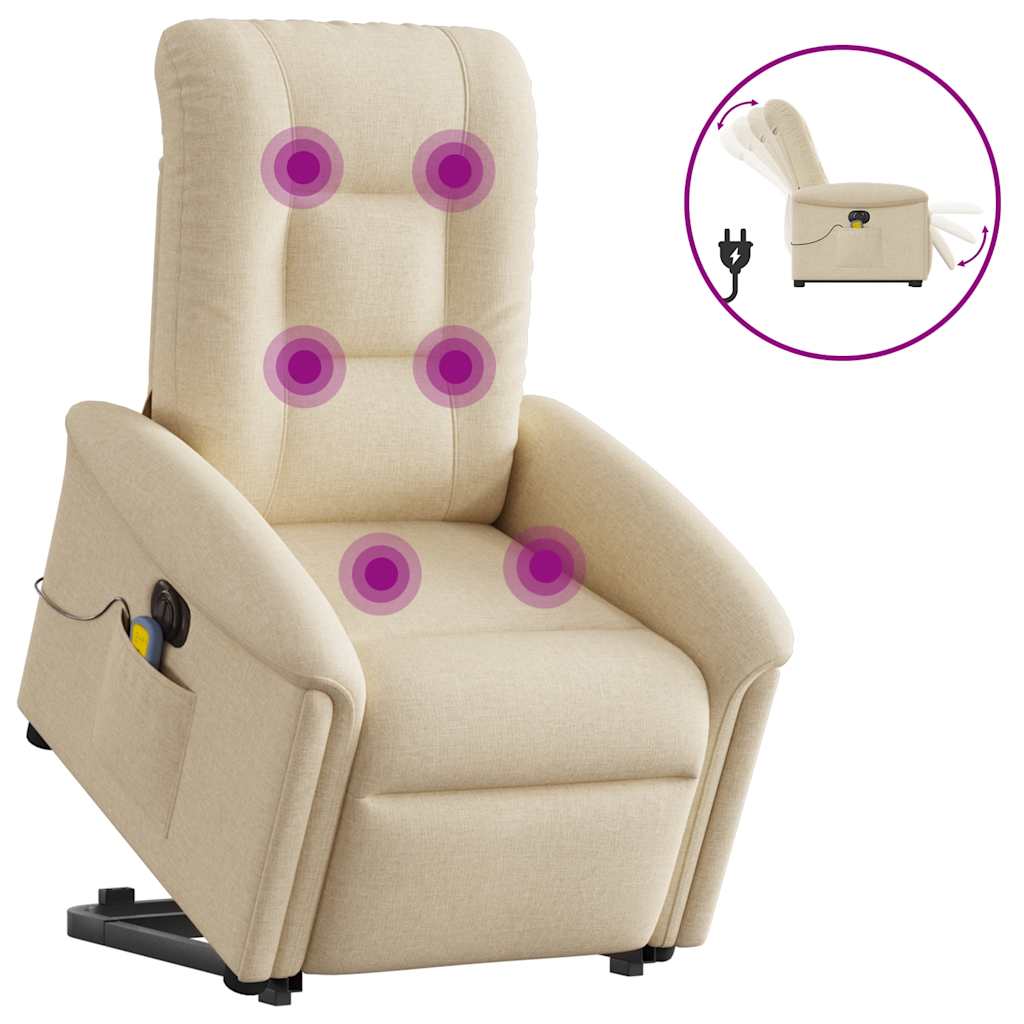 vidaXL Sillón de masaje eléctrico reclinable elevable tela crema
