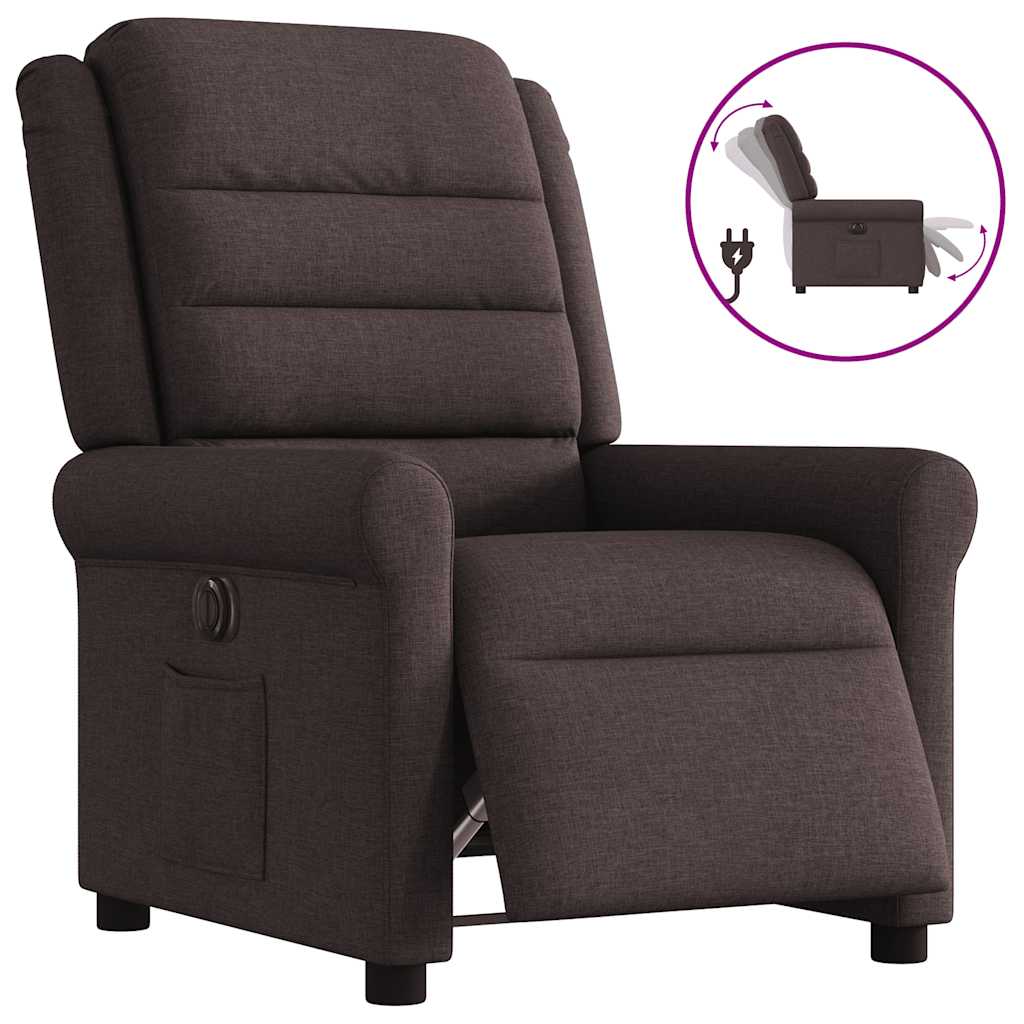 vidaXL Sillón reclinable eléctrico tela marrón oscuro