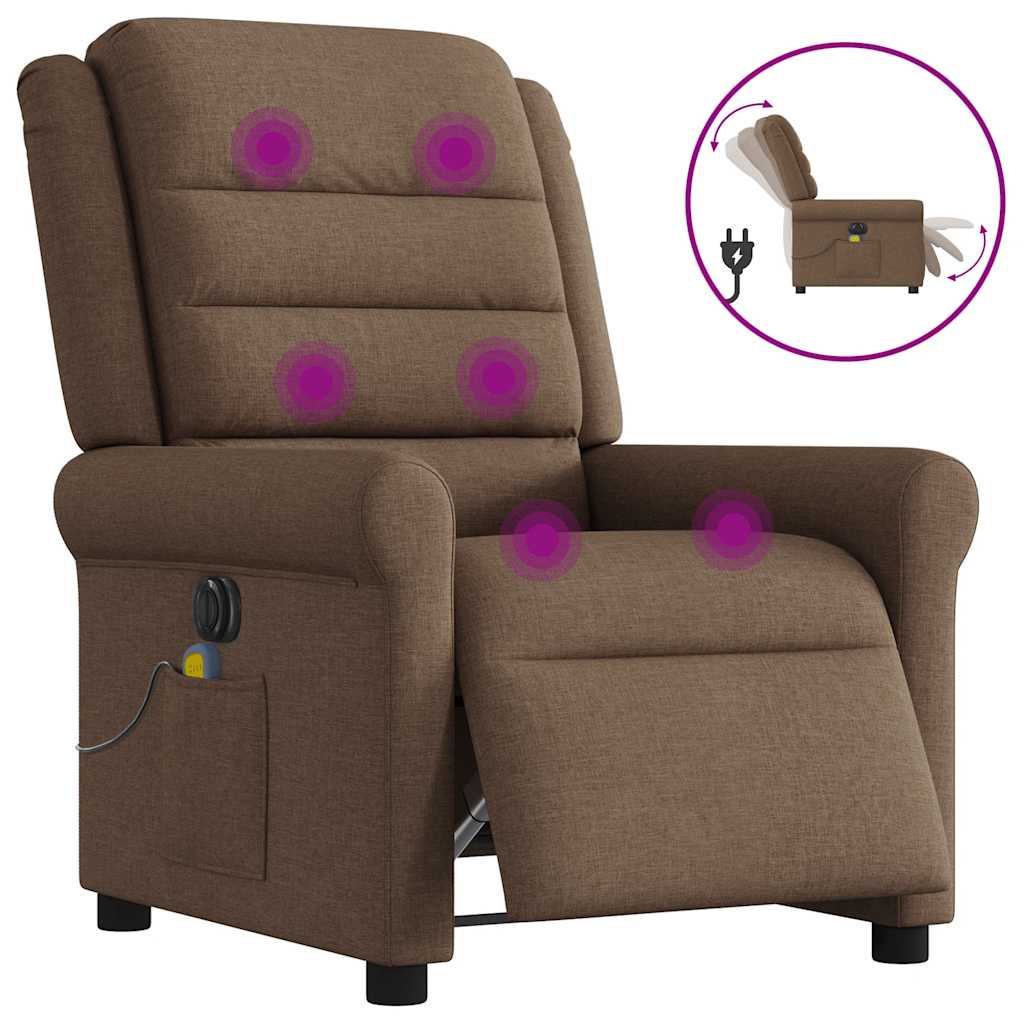 vidaXL Sillón reclinable de masaje eléctrico tela marrón