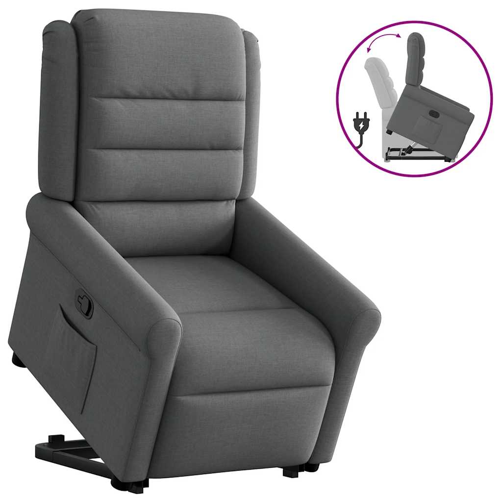 vidaXL Sillón reclinable elevable de tela gris oscuro