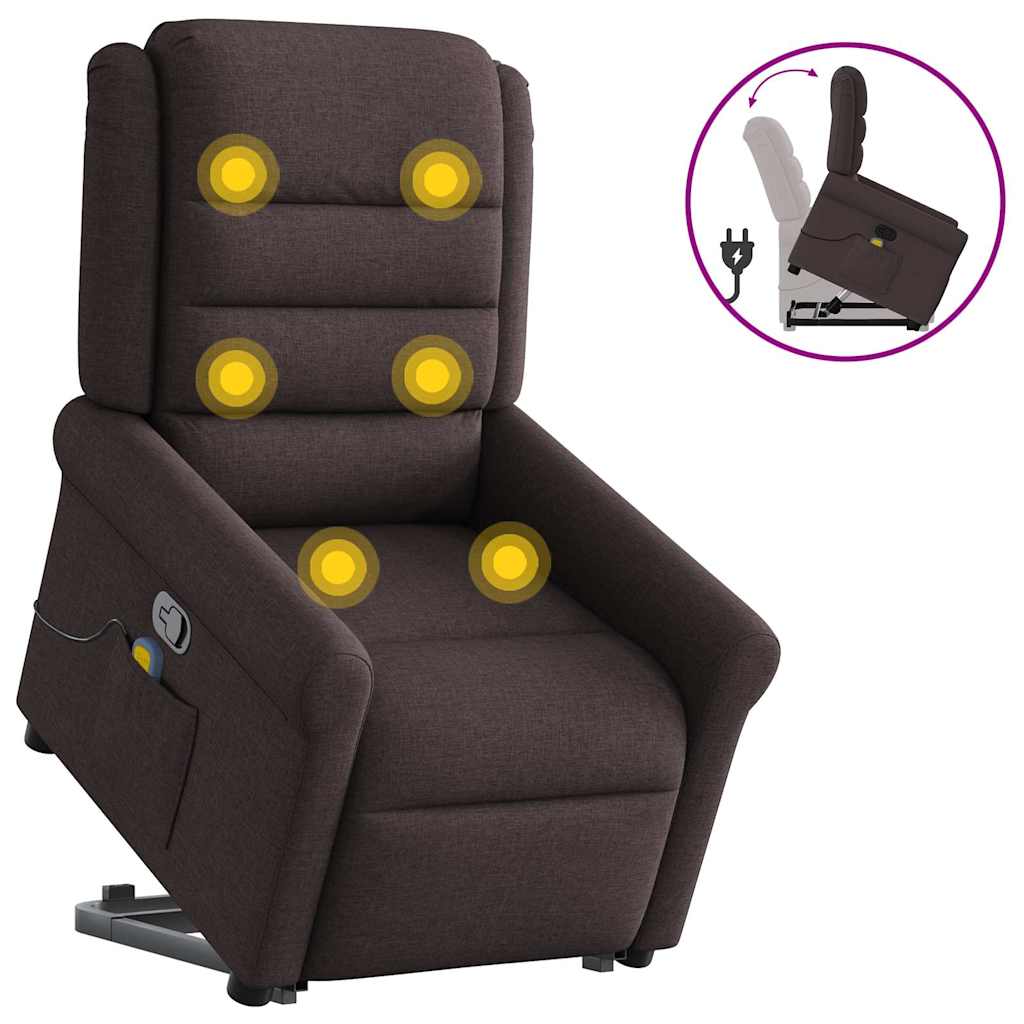 vidaXL Silla de masaje reclinable de pie de tela marrón oscuro