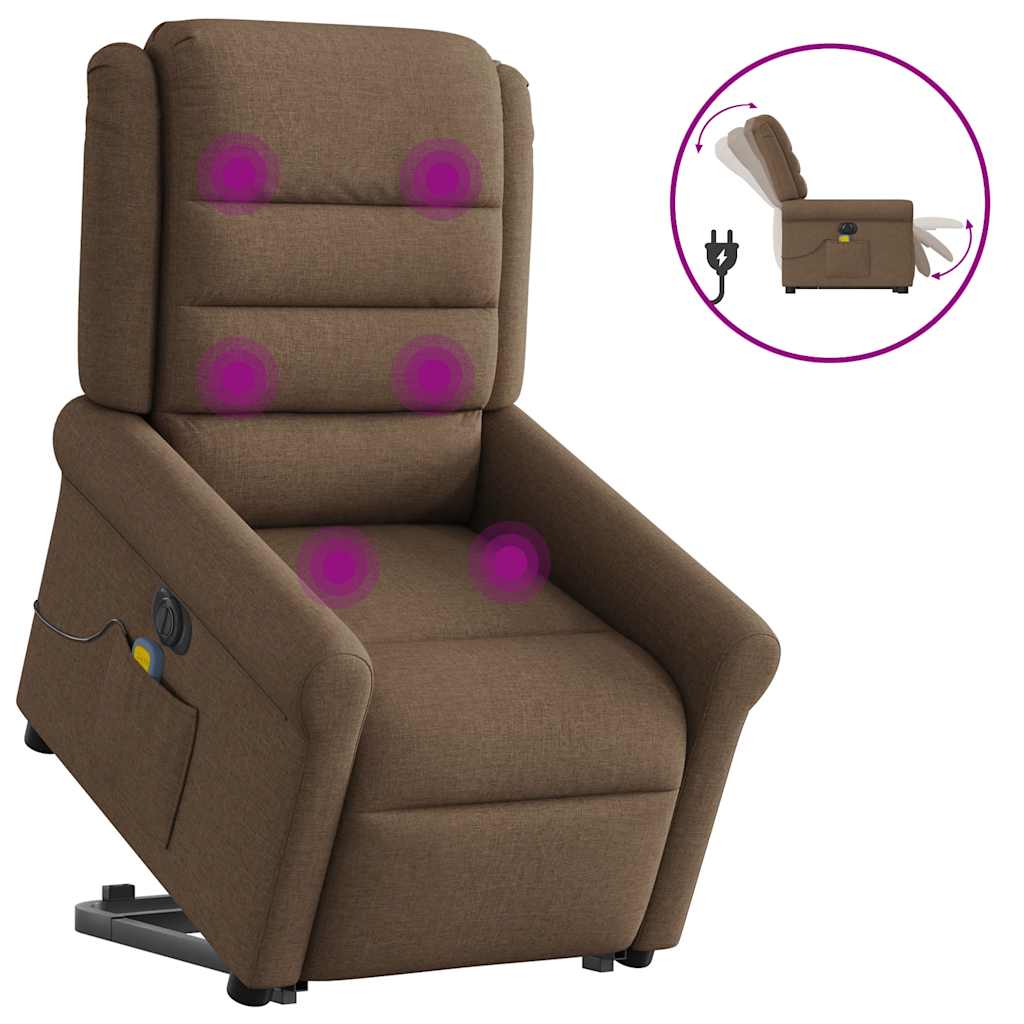 vidaXL Sillón de masaje eléctrico reclinable elevable tela marrón