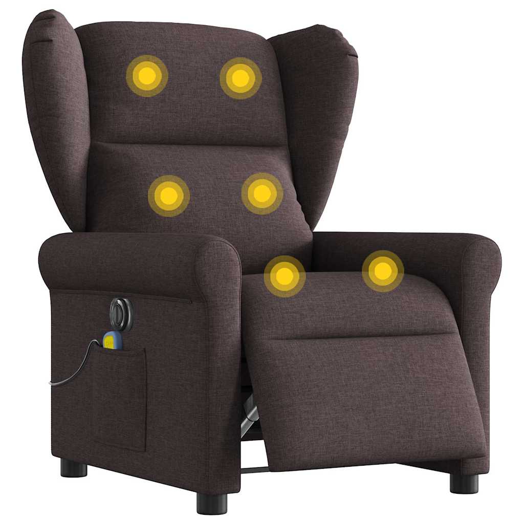 vidaXL Sillón reclinable de masaje eléctrico tela marrón oscuro