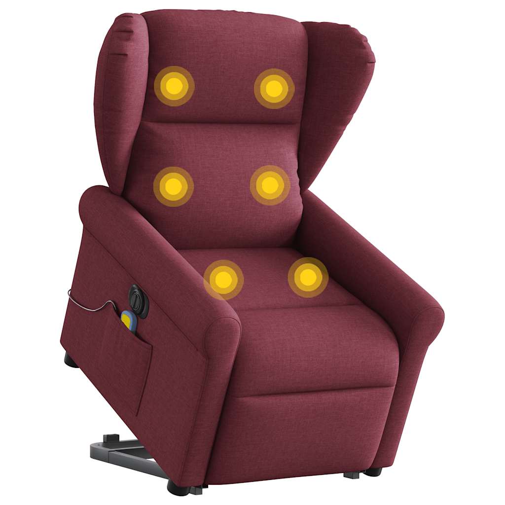 vidaXL Sillón de masaje eléctrico reclinable elevable tela rojo tinto