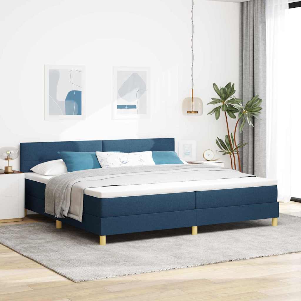 vidaXL Cama tipo Box Spring con cojín Manual Azul 200 x 200 cm tela