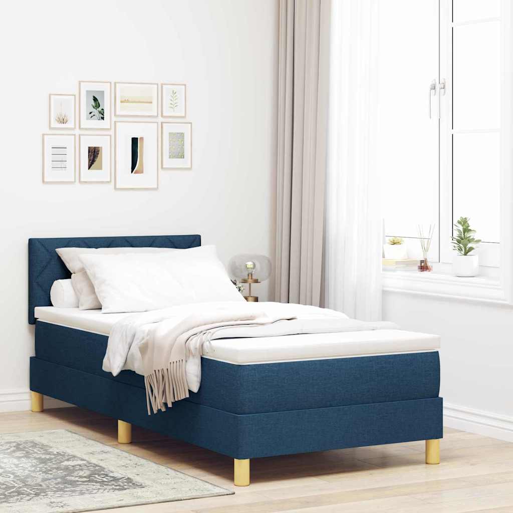 vidaXL Cama tipo Box Spring con cojín Manual Azul 100 x 200 cm tela