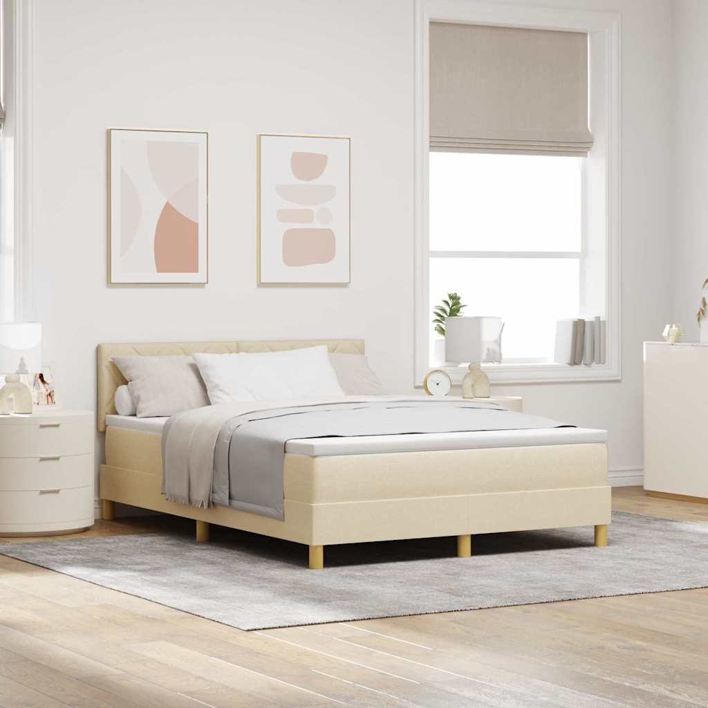 vidaXL Cama tipo Box Spring con cojín Manual Crema 160 x 200 cm tela