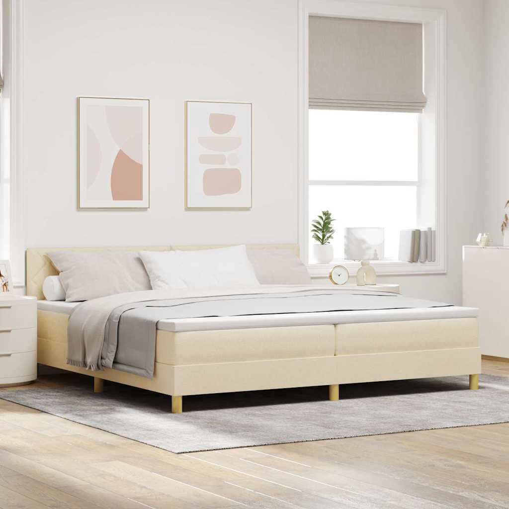 vidaXL Cama tipo Box Spring con cojín Manual Crema 200 x 200 cm tela
