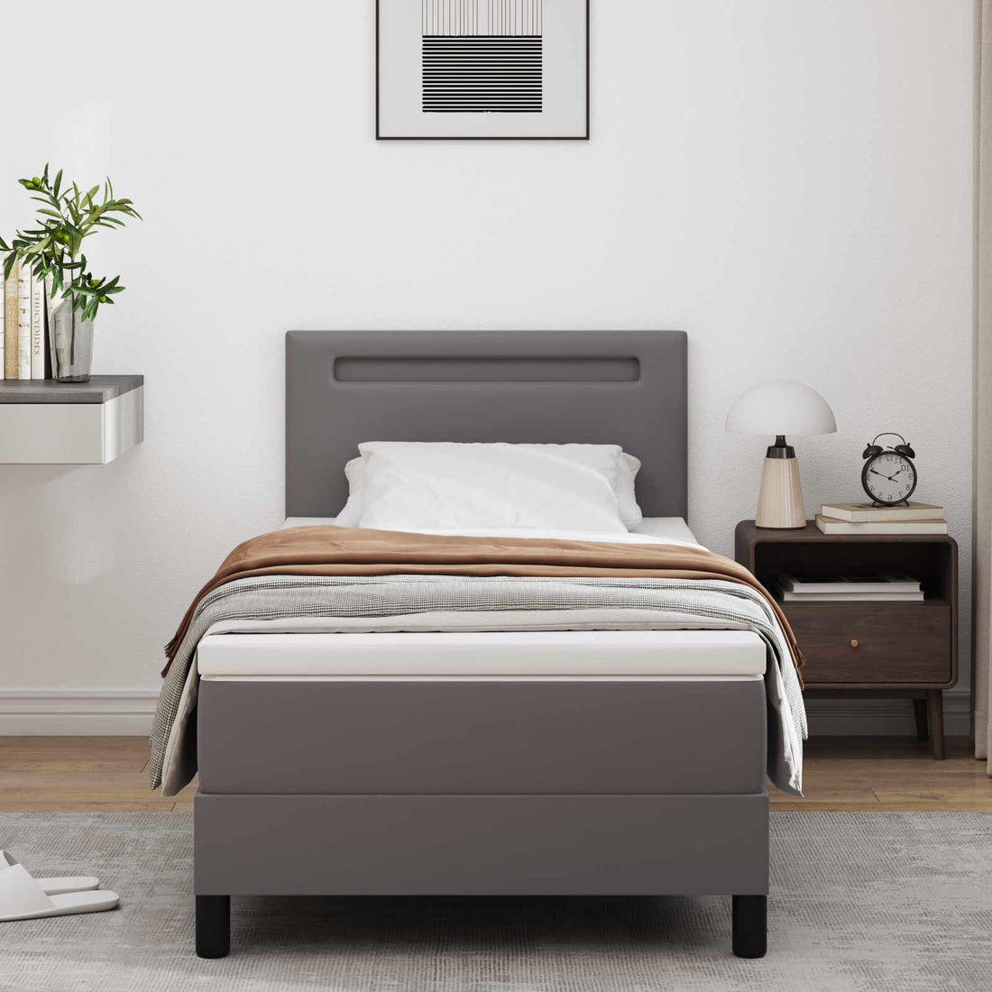 vidaXL Cama tipo Box Spring Gris 90 x 200 cm Cuero sintético