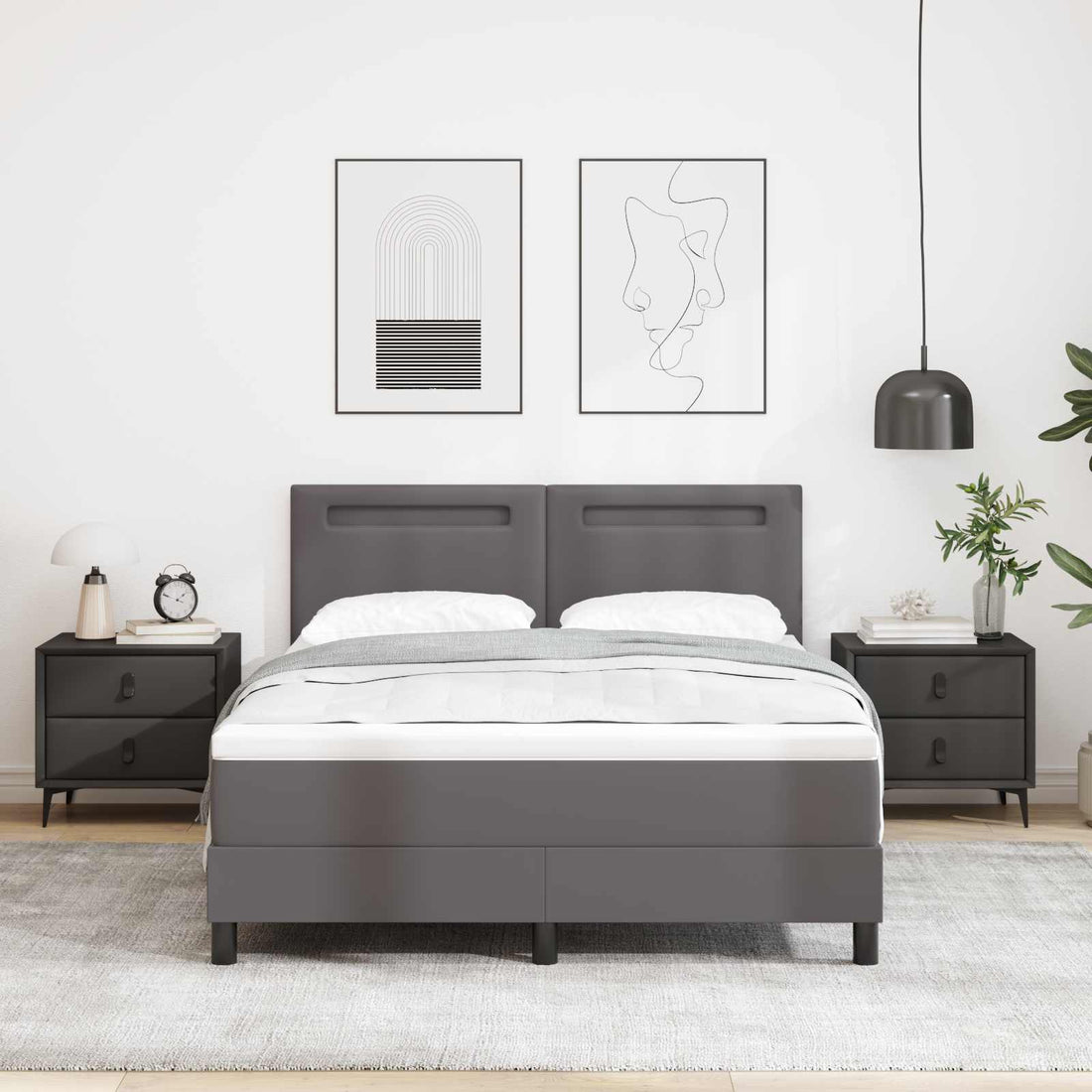 vidaXL Cama tipo Box Spring Gris 160 x 200 cm Cuero sintético