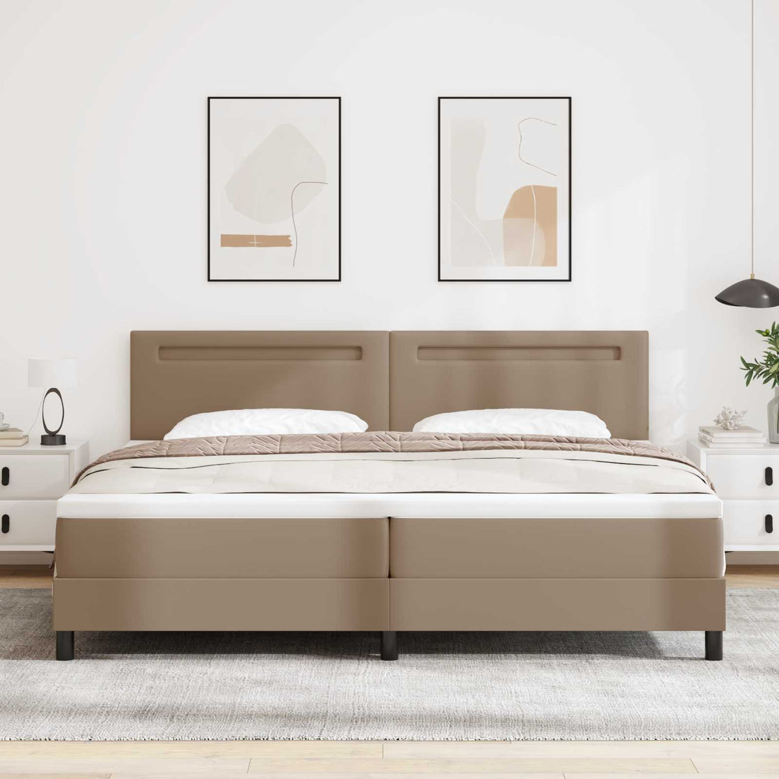 vidaXL Cama tipo Box Spring Capuchino 200 x 200 cm Cuero sintético