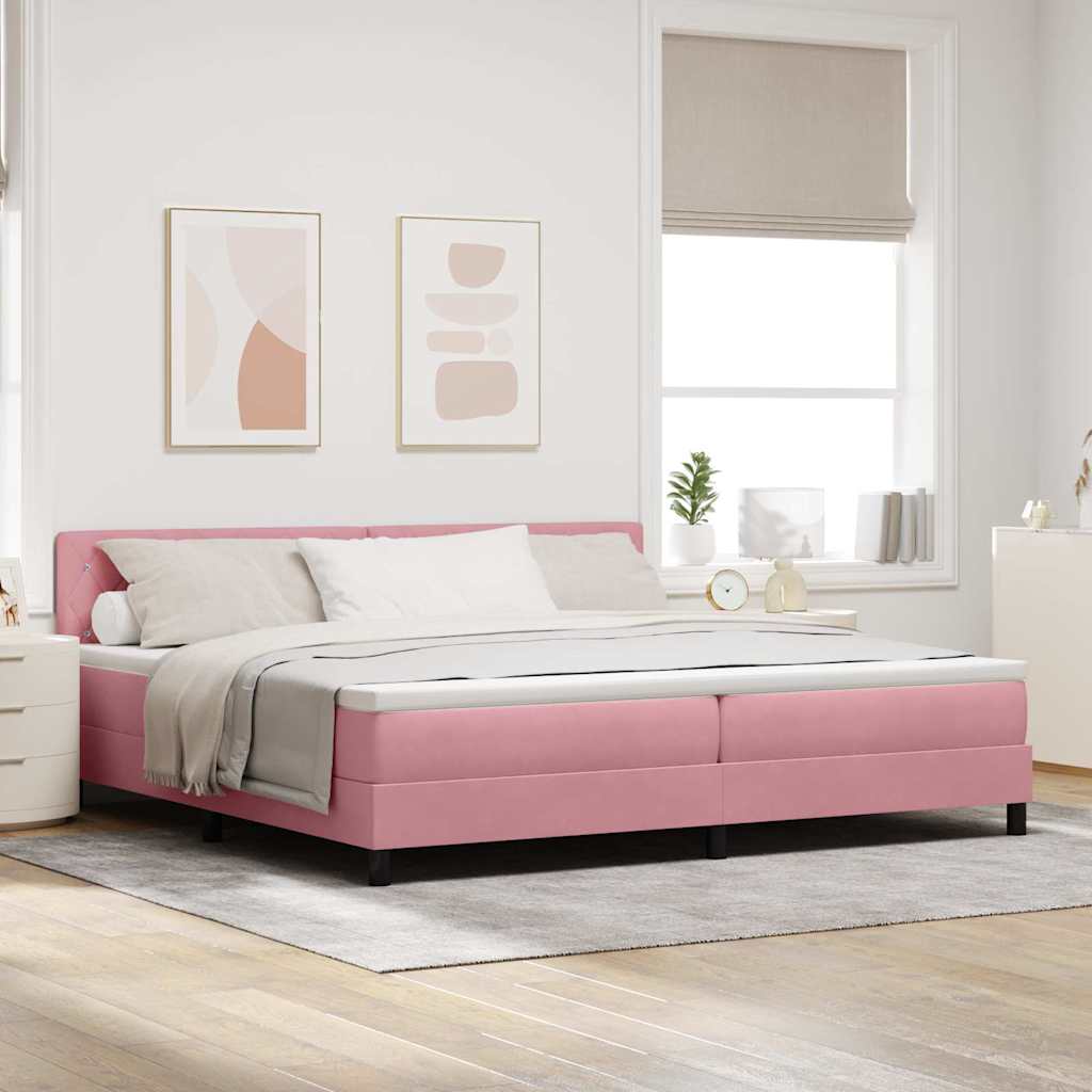 vidaXL Cama tipo Box Spring con colchón Rosa 200 x 200 cm Terciopelo