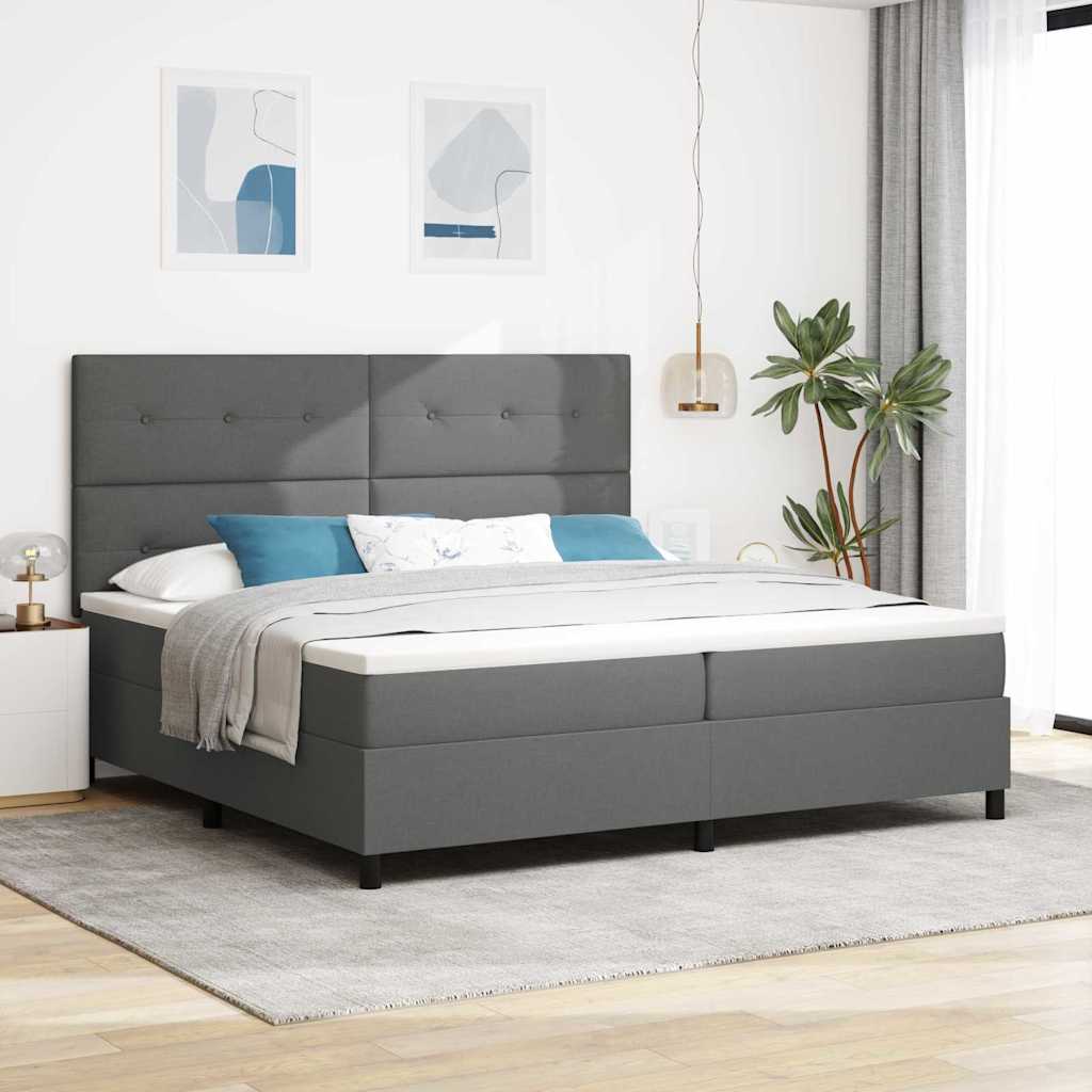 vidaXL Cama tipo Box Spring con cabecera Gris oscuro 200 x 200 cm tela