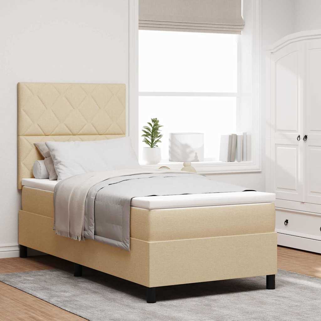 vidaXL Cama tipo Box Spring con cabecera Crema 90 x 190 cm tela