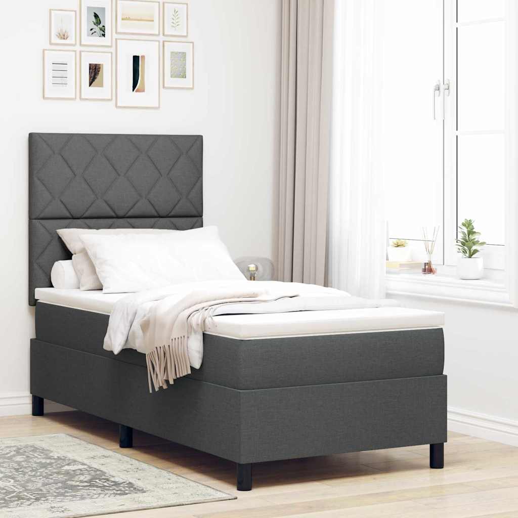 vidaXL Cama tipo Box Spring con cabecera Gris oscuro 90 x 200 cm tela