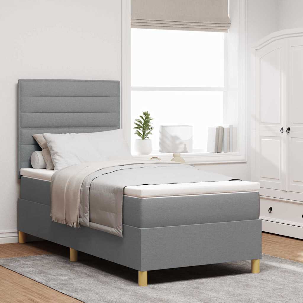 vidaXL Cama tipo Box Spring con colchón Gris Claro 100 x 200 cm tela