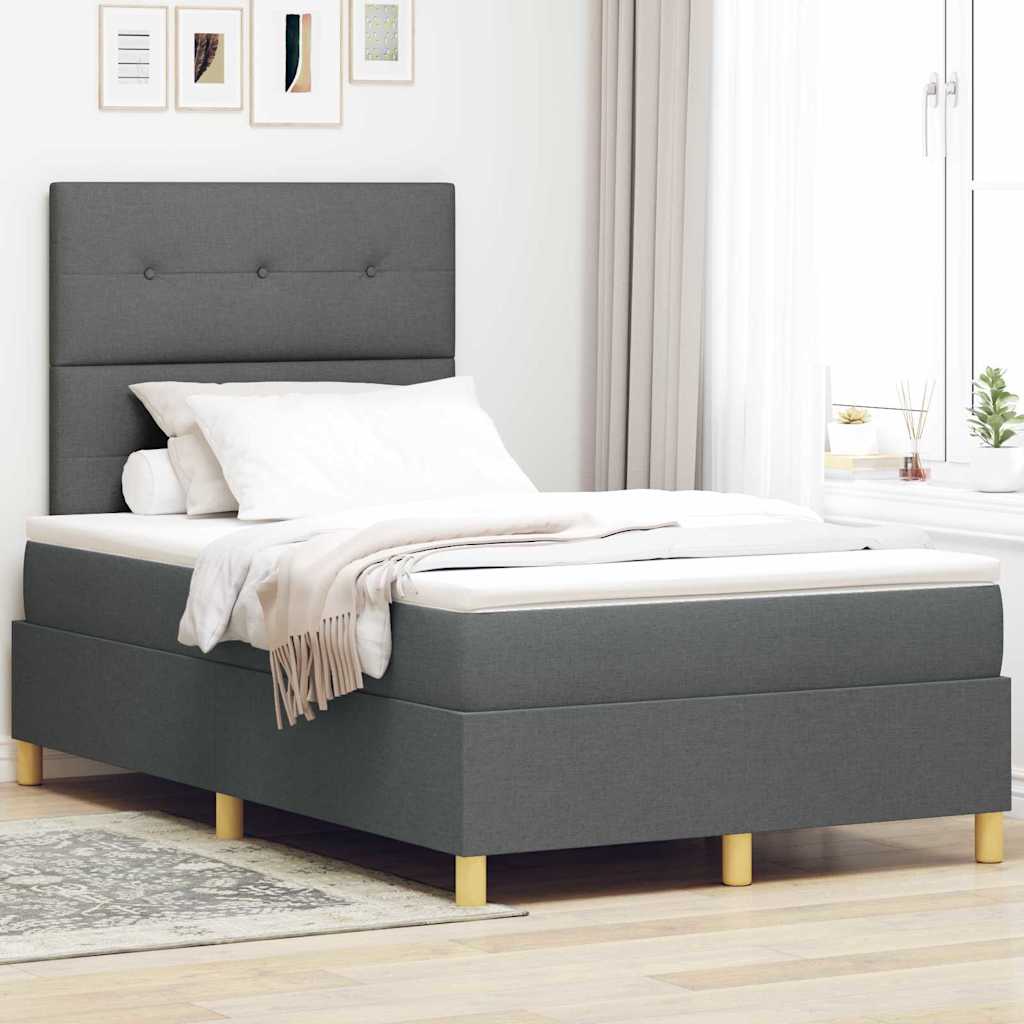 vidaXL Cama tipo Box Spring con cabecera Gris oscuro 120 x 190 cm tela