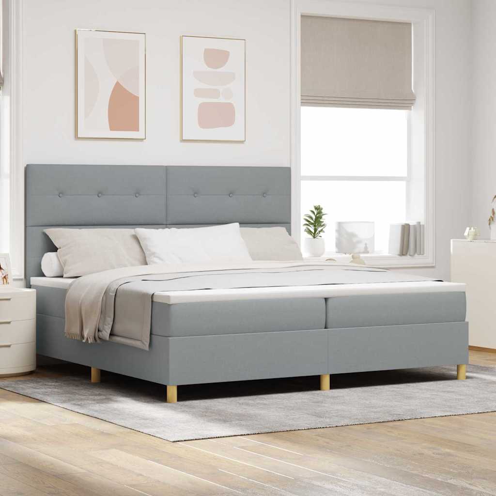 vidaXL Cama tipo Box Spring con cabecera Gris Claro 200 x 200 cm tela