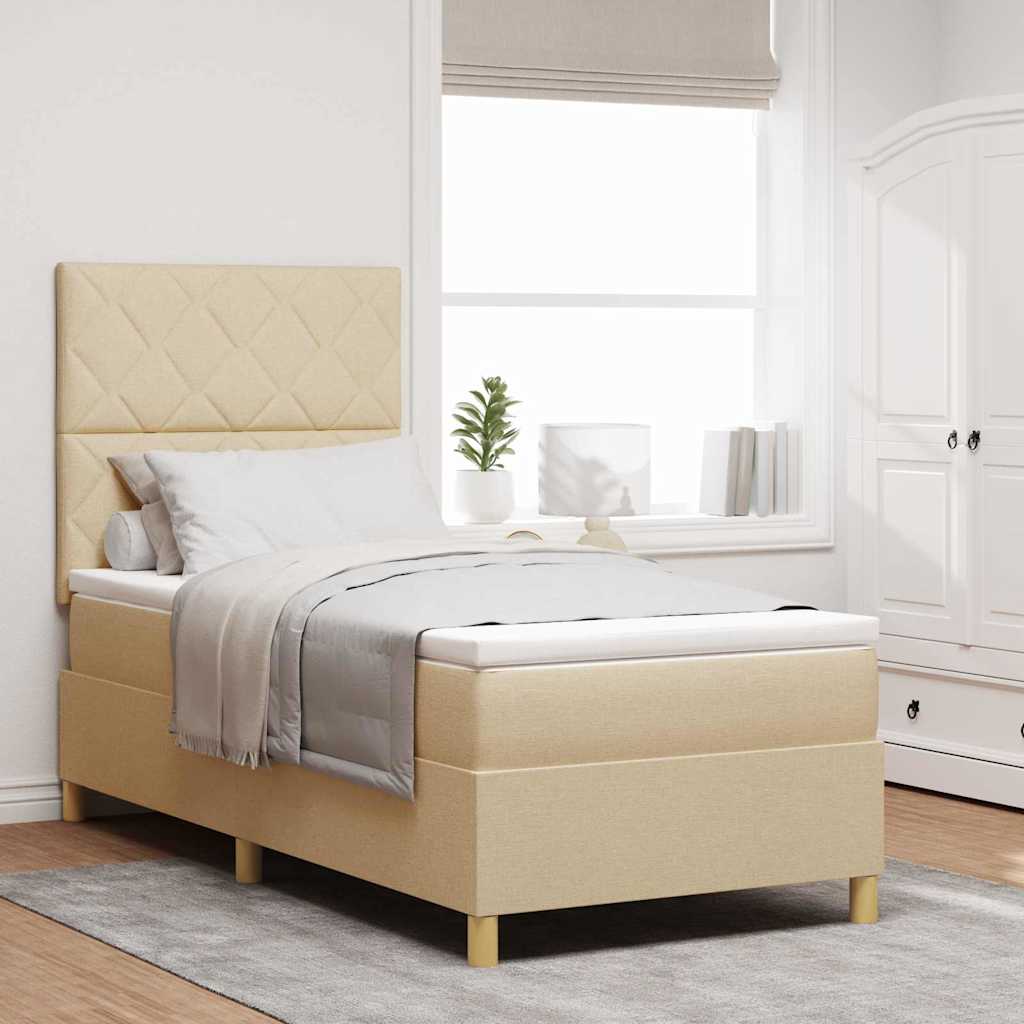 vidaXL Cama tipo Box Spring con cabecera Crema 100 x 200 cm tela