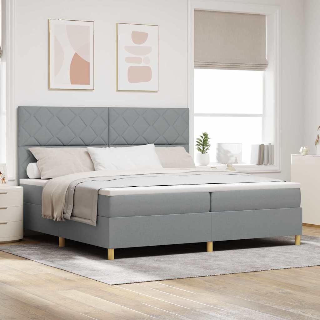 vidaXL Cama tipo Box Spring con cabecera Gris Claro 200 x 200 cm tela
