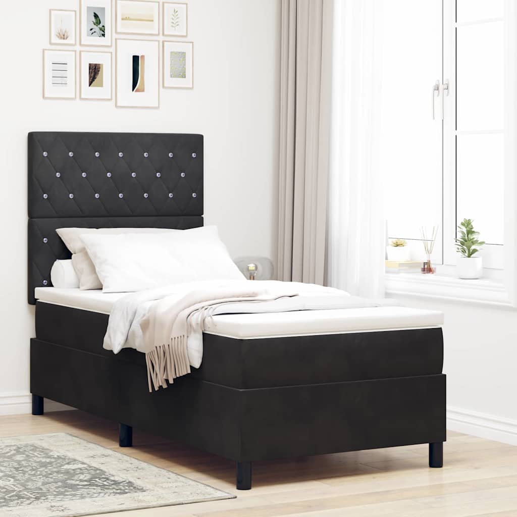 vidaXL Cama tipo Box Spring con colchón Negro 90 x 190 cm Terciopelo