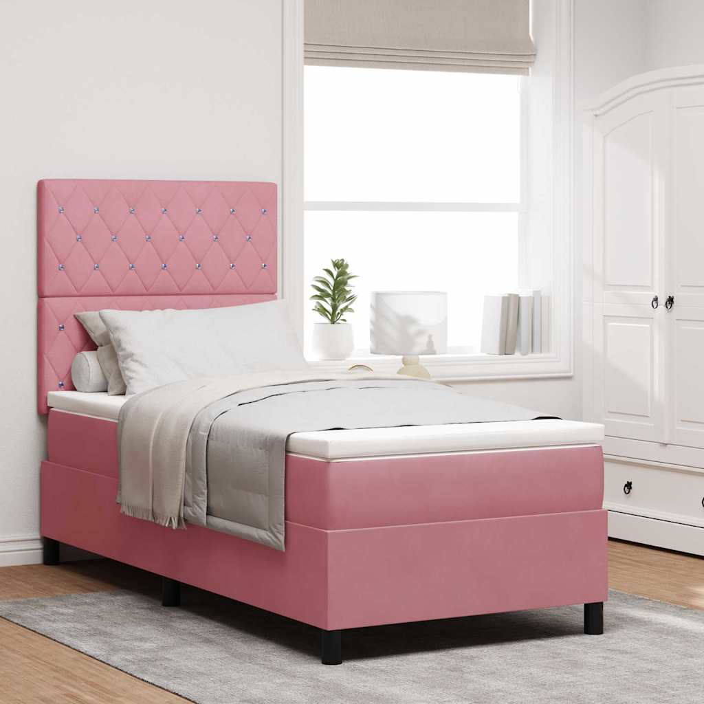 vidaXL Cama tipo Box Spring con colchón Rosa 90 x 190 cm Terciopelo