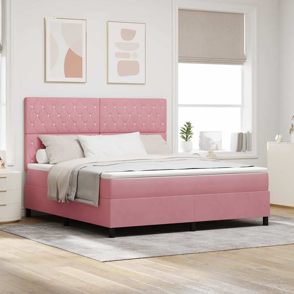 vidaXL Cama tipo Box Spring con colchón Rosa 180 x 200 cm Terciopelo