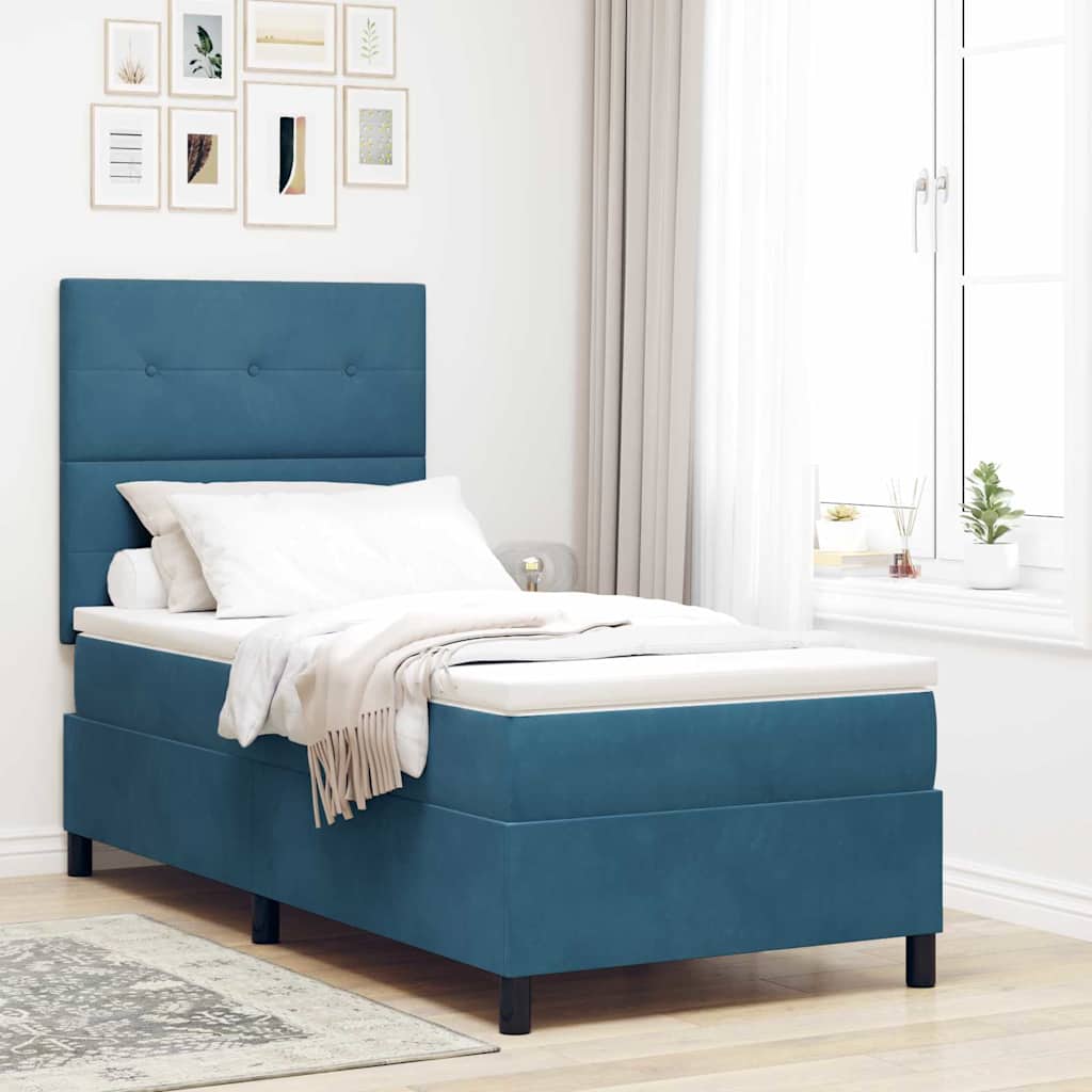 vidaXL Cama tipo Box Spring Azul Oscuro 100 x 200 cm Terciopelo