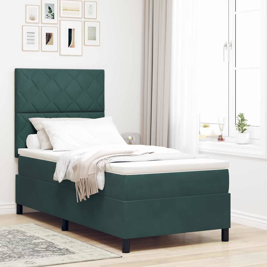 vidaXL Cama tipo Box Spring Verde oscuro 90 x 190 cm Terciopelo