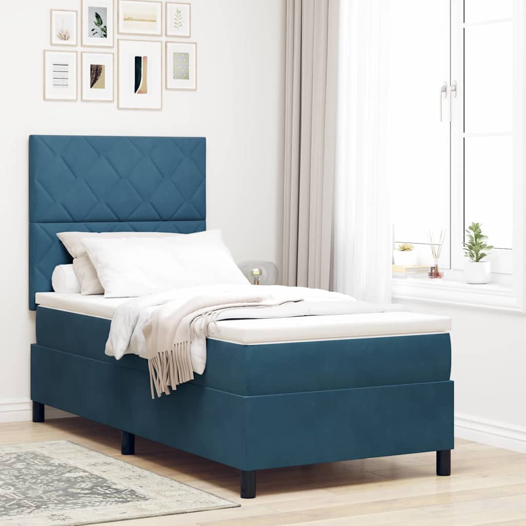 vidaXL Cama tipo Box Spring Azul Oscuro 100 x 200 cm Terciopelo