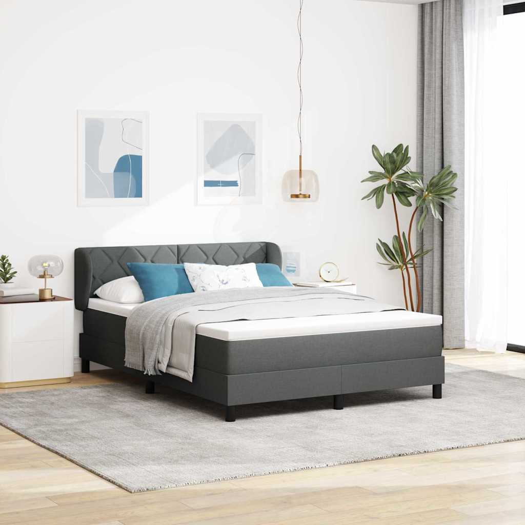 vidaXL Cama tipo Box Spring con cabecera Gris oscuro 140 x 190 cm tela