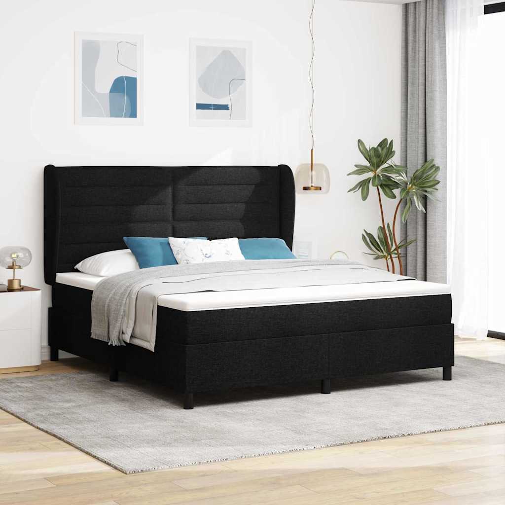 vidaXL Cama tipo Box Spring con colchón Negro 180 x 200 cm tela