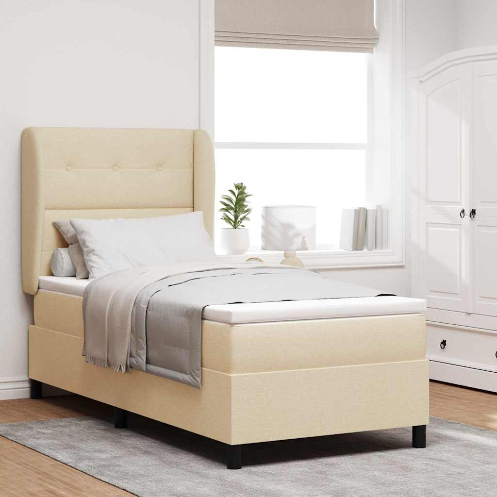 vidaXL Cama tipo Box Spring con cabecera Crema 90 x 190 cm tela