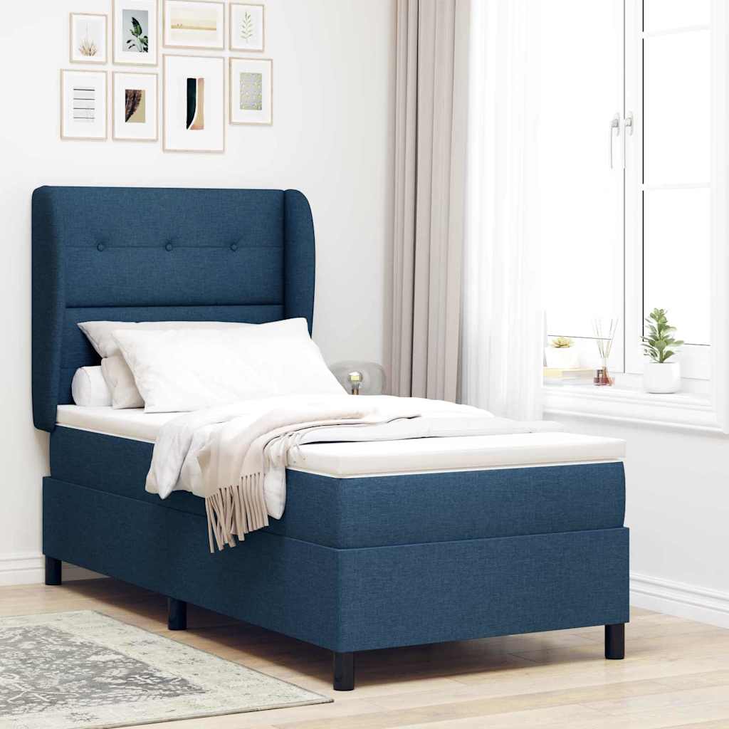 vidaXL Cama tipo Box Spring con cabecera Azul 90 x 200 cm tela