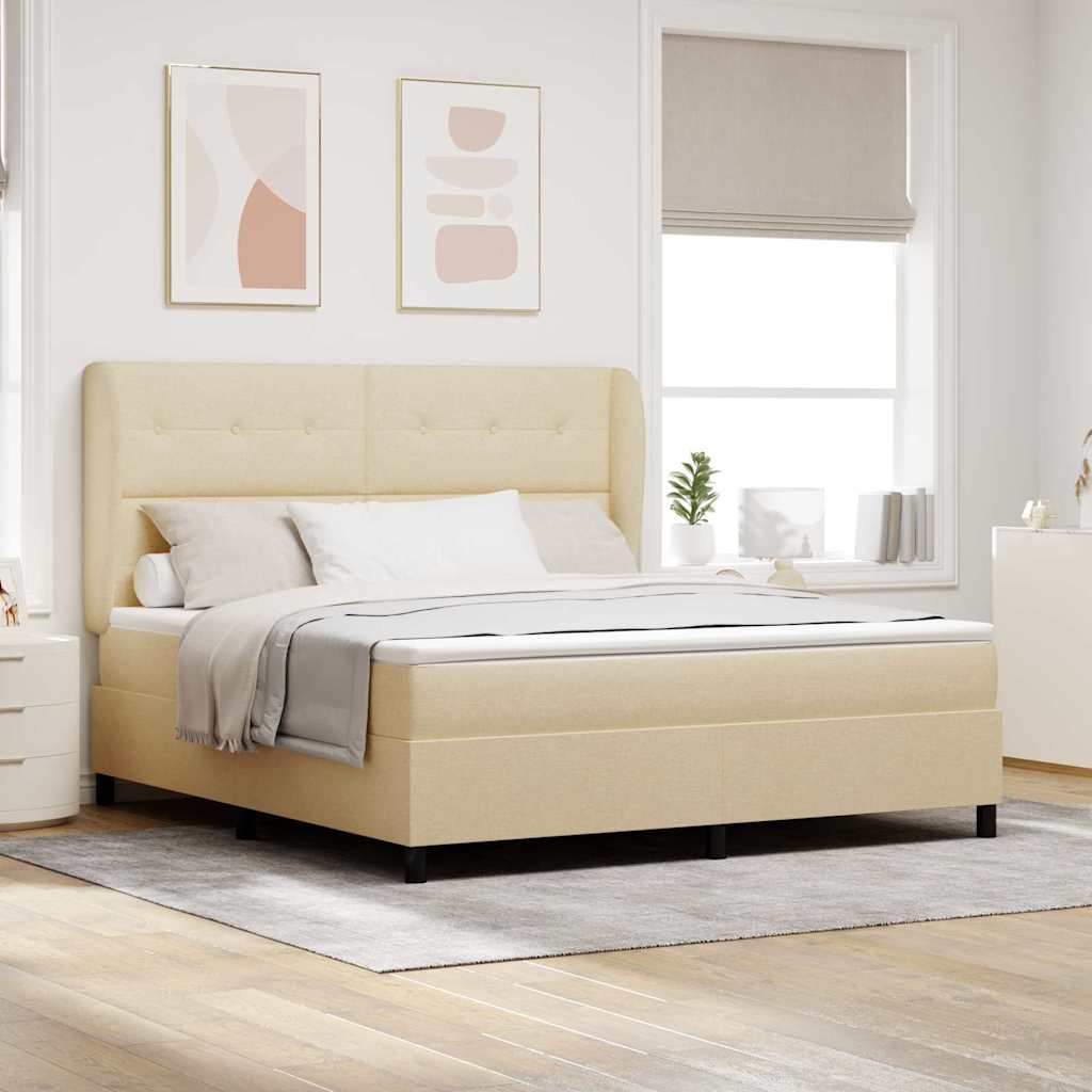 vidaXL Cama tipo Box Spring con cabecera Crema 180 x 200 cm tela