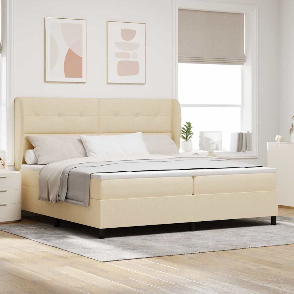 vidaXL Cama tipo Box Spring con cabecera Crema 200 x 200 cm tela
