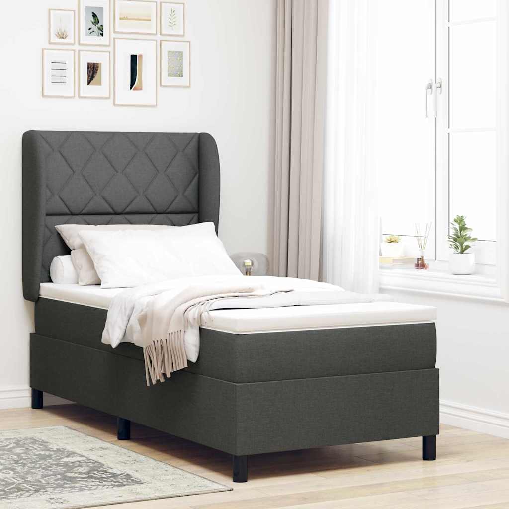 vidaXL Cama tipo Box Spring con cabecera Gris oscuro 90 x 190 cm tela
